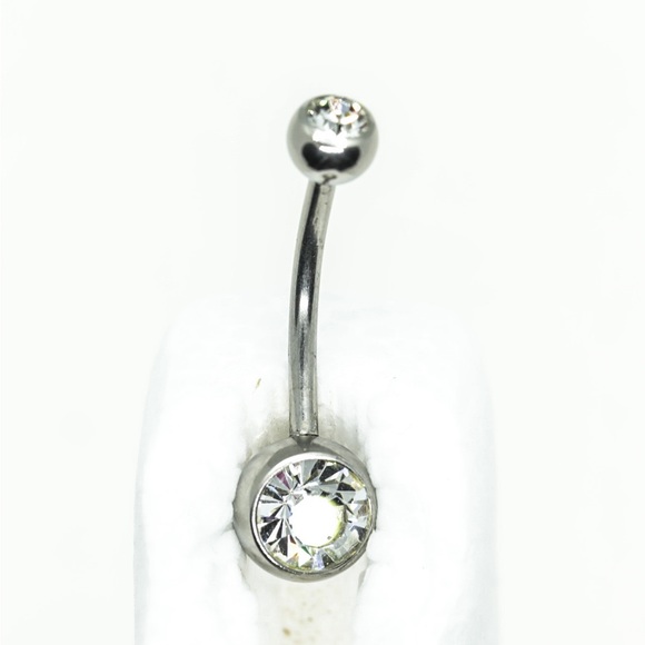 Double gem internally threaded belly ring. - Picture 2 of 6